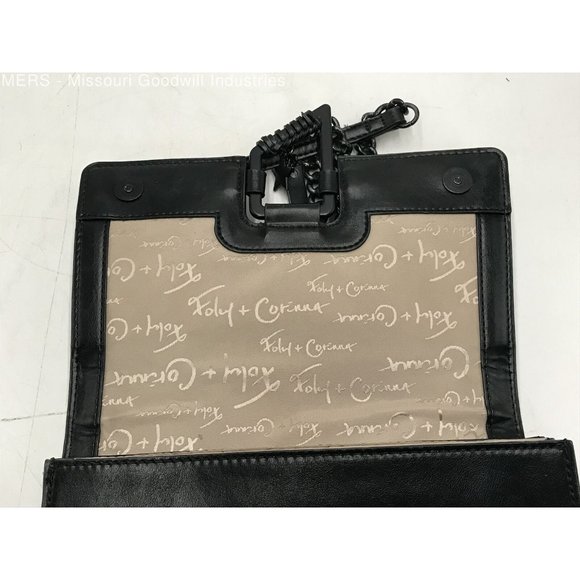 Foley & Corina Black Leather Crossbody Purse with an Envelope Top and Back Zip - Picture 4 of 4